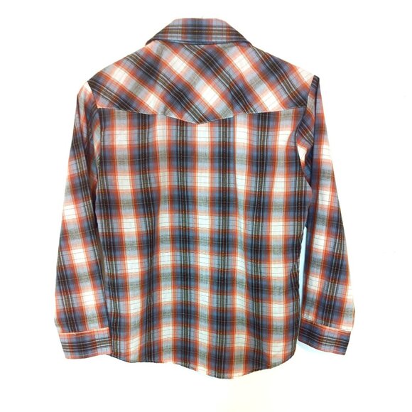 Roper Boys Large Western Plaid Snap Button Long Sleeve Shirt Brown Orange - Picture 2 of 6